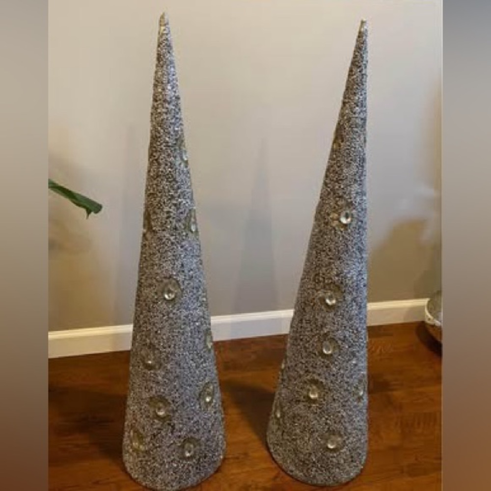 3’ tall pair of bejeweled Christmas cones